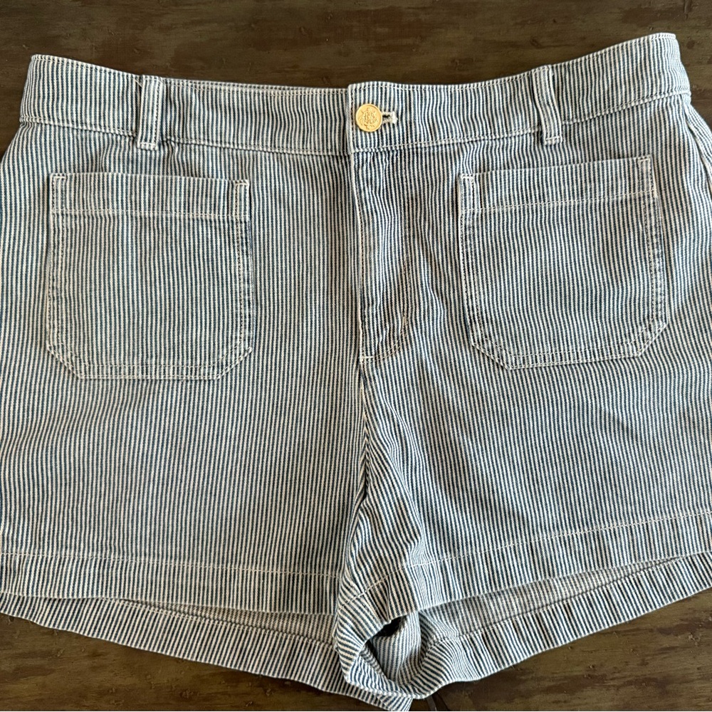 J. Crew Blue and White Jean Shorts Rolled Hem